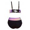 Maillot de Bain Bikini Bandeau Croisé Rayé Coloré Imprimé à Jambe Haute Deux Pièces - Violet clair XL