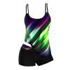 Maillot de Bain Tankini de Tendance à Bretelles Réglables à Imprimé Aurore Boréale - Vert M