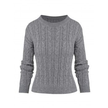 

Cable Knitted Pullover Solid Sweater, Gray