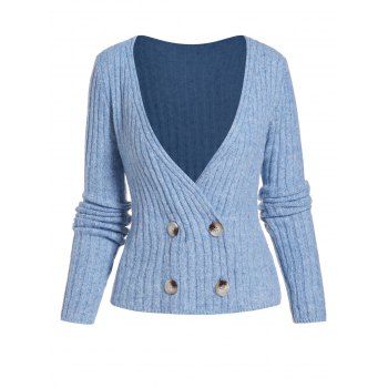 

Plunge Ribbed Double Breasted Cardigan, Blue