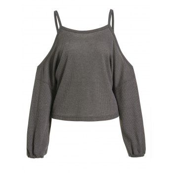 

Solid Open Shoulder Textured Knitwear, Carbon gray