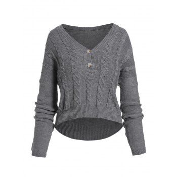 

Half Placket Cable Knit Sweater, Gray