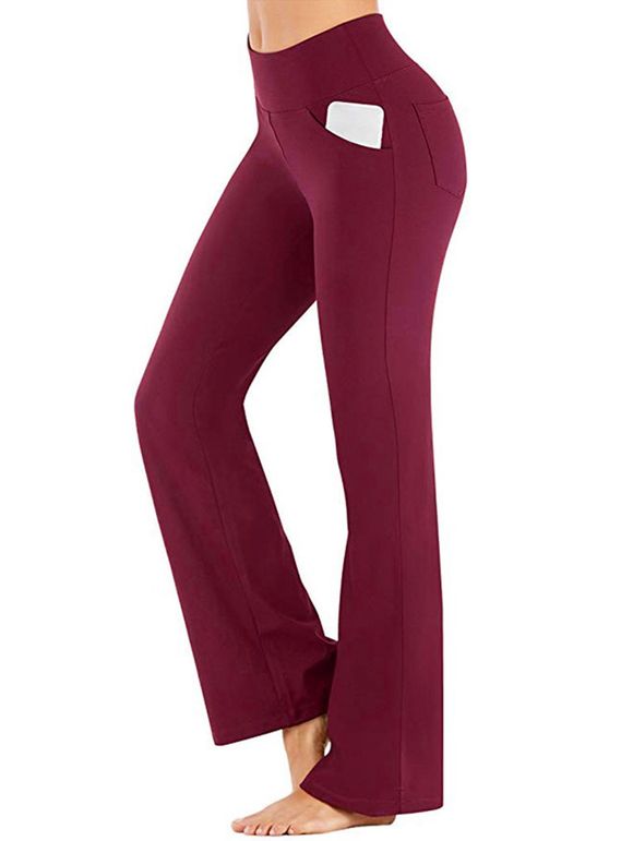 Pantalon Décontracté Taille Haute Elastique en Couleur Unie avec Poches - Rouge foncé 3XL