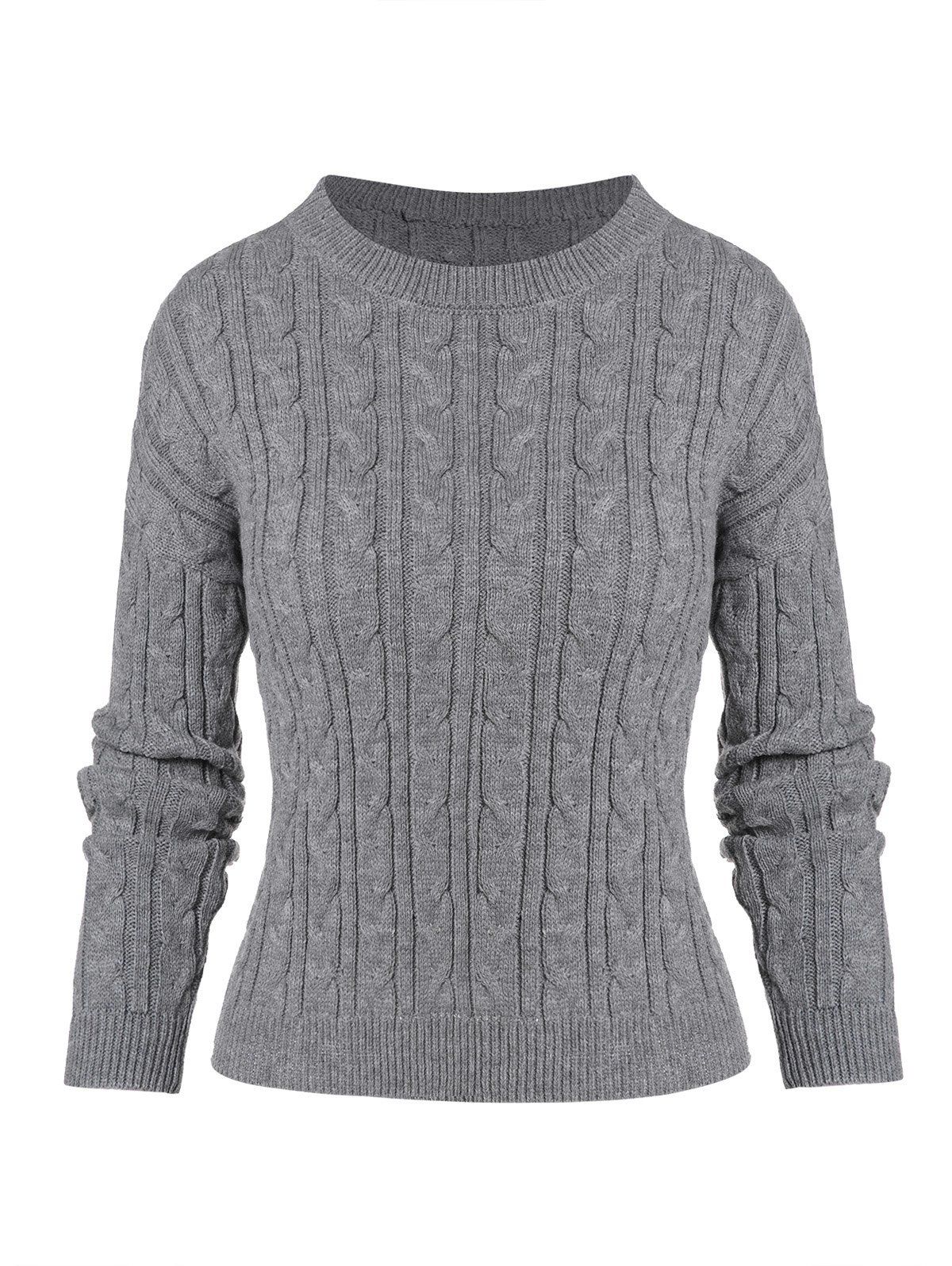 Cable Knitted Pullover Solid Sweater - GRAY L