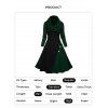 Cable Knit Panel Long Sleeve Knit Dress Mock Button Cowl Neck A Line Knitted Dress - DEEP GREEN L