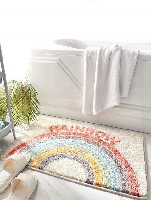 Graphic Rug Rainbow Letter Pattern Water-proof Trendy Area Rug