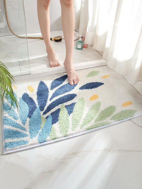 Colored Leaf Pattern Square Rug Water-proof Trendy Area Rug