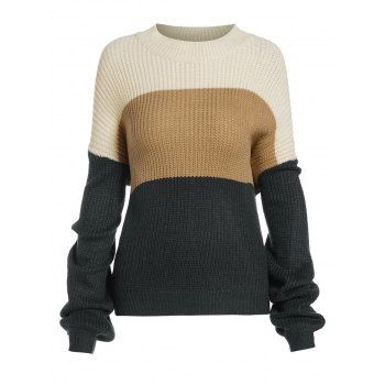 

Color Blocking Crew Neck Knit Sweater, Multicolor