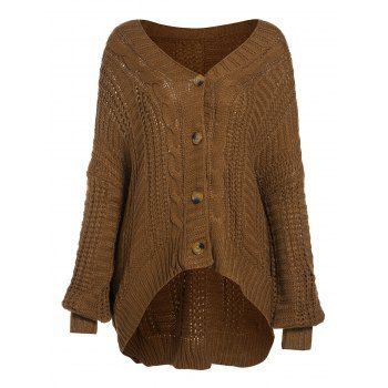 

Chunky Knit Drop Shoulder Cardigan, Deep coffee