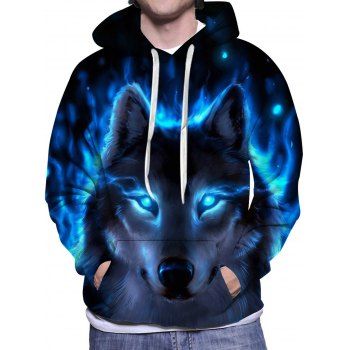 

Flame Wolf Print Hoodie Kangaroo Pocket Drawstring Casual Hoodie, Multicolor