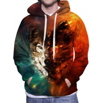 

Wolf Galaxy Print Hoodie Kangaroo Pocket Drawstring Casual Hoodie, Multicolor