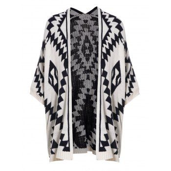

Ethnic Aztec Printed Open Front Sweater Cardigan, Black