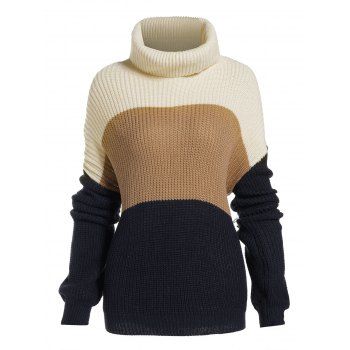 

Drop Shoulder Turtleneck Colorblock Jumper Sweater, Multicolor