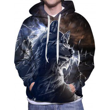 

Lightning Wolf Print Hoodie Kangaroo Pocket Casual Drawstring Hoodie, Multicolor