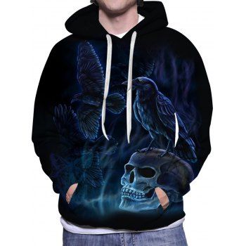 

Skull Crow Print Hoodie Kangaroo Pocket Drawstring Casual Hoodie, Multicolor