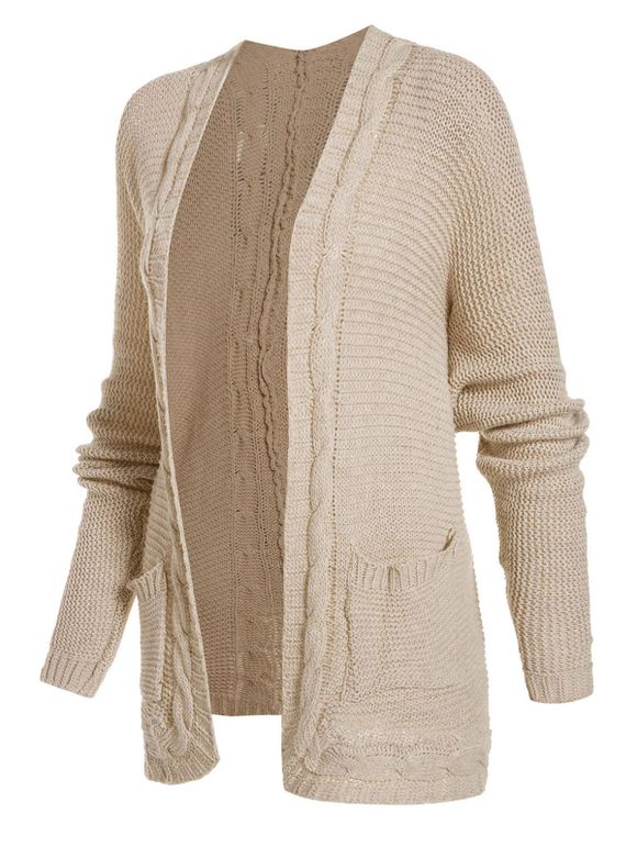 Cardigan en Tricot à Câble avec Poche Jointive - café lumière XL