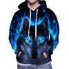 Sweat à Capuche Décontracté à Imprimé Loup Flamme avec Poche Kangourou à Cordon - multicolor M
