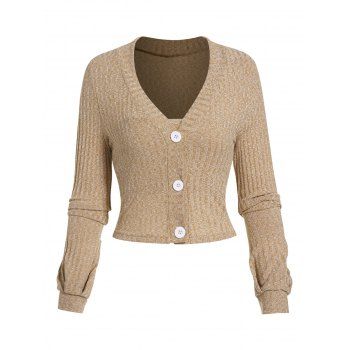 

Heathered Lantern Sleeve Cardigan and Camisole, Light coffee