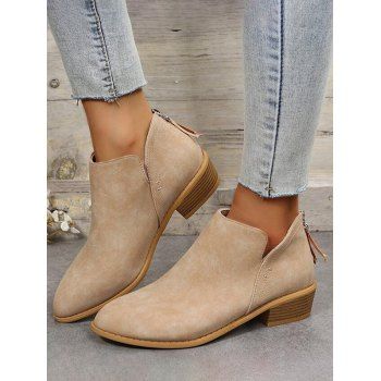 

Zip Up Chunky Heel Pointed Toe Boots, Light coffee