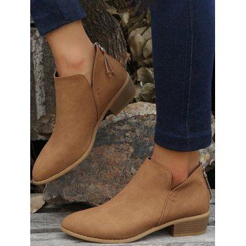 

Zip Up Chunky Heel Pointed Toe Boots, Coffee