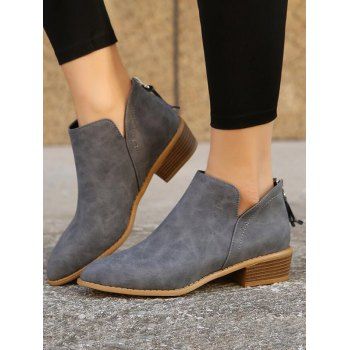 

Zip Up Chunky Heel Pointed Toe Boots, Gray