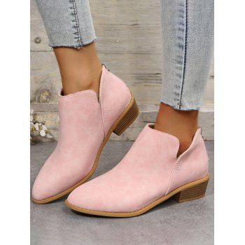 

Zip Up Chunky Heel Pointed Toe Boots, Light pink