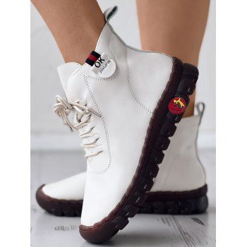 Applique Lace Up Boots, White