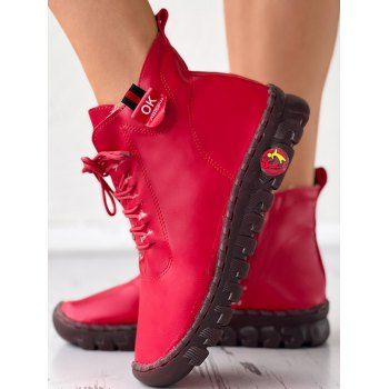 

Applique Lace Up Boots, Red