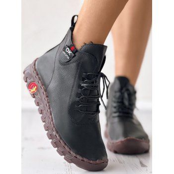 

Applique Lace Up Boots, Black