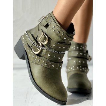 

Rivet Buckle Strap Zip Up Chunky Heel Punk Boots, Green