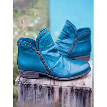 

Zip Up PU Round Toe Casual Boots, Blue