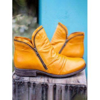 

Zip Up PU Round Toe Casual Boots, Yellow