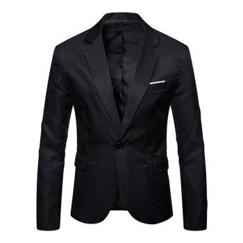 

Single Button Lapel Collar Blazer Solid Color Flap Pockets Casual Blazer, Black