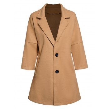 

Solid Color Coat Side Pocket Three Quarter Sleeve Drop Shoulder Long Coat, Coffee