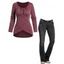 Ensemble de T-shirt à Bretelles à Manches Raglan et Dentelle Devant Croisé et Jean Evasé Surpiqûres - multicolor S