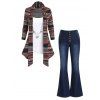 Graphic Mock Button Asymmetric Knitted Top With Butterfly Chain And Flare Jeans Casual Outfit - multicolor S