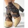 Flower Leaf Embroidery See Thru Mesh Chunky Heel Zip Up Boots - café lumière EU 42