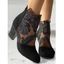Flower Leaf Embroidery See Thru Mesh Chunky Heel Zip Up Boots - Noir EU 39