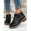 Zip Up Buckle Strap Plain Color Chunky Heel Ankle Boots - Noir EU 40