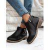 Zip Up Buckle Strap Plain Color Chunky Heel Ankle Boots - Noir EU 40
