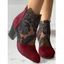 Flower Leaf Embroidery See Thru Mesh Chunky Heel Zip Up Boots - Rouge EU 41