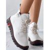 Applique Lace Up Boots - Blanc EU 38
