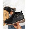 Zip Up Buckle Strap Plain Color Chunky Heel Ankle Boots - Noir EU 35
