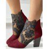 Flower Leaf Embroidery See Thru Mesh Chunky Heel Zip Up Boots - Rouge EU 37
