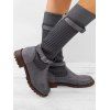 Knitted Chunky Heel Buckle Strap Boots Socks Boots - Gris EU 42