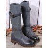 Knitted Chunky Heel Buckle Strap Boots Socks Boots - Gris EU 35