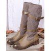 Knitted Chunky Heel Buckle Strap Boots Socks Boots - café EU 42