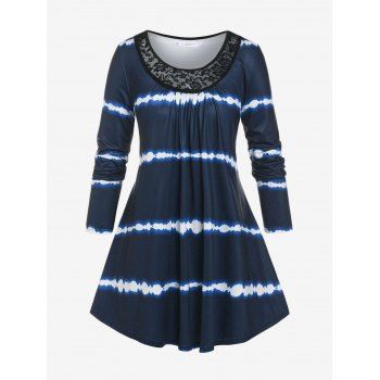 

Plus Size Tie Dye Lace Panel Tee, Deep blue