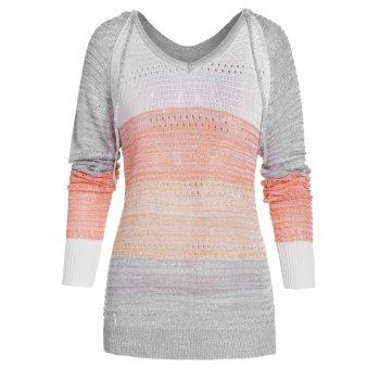 

Colorblock Pointelle Knit Raglan Sleeve Sweater, Gray