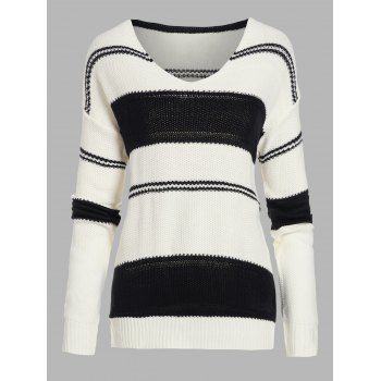 

Two Tone Stripe V Neck Sweater, Black